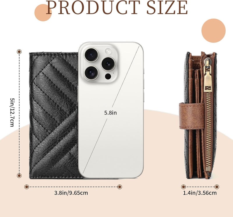 GAEKEAO Small Wallet for Women, Bifold Leather RFID Blocking Ladies Compact Card Holder with Zipper Pocket & ID Window - Image 3